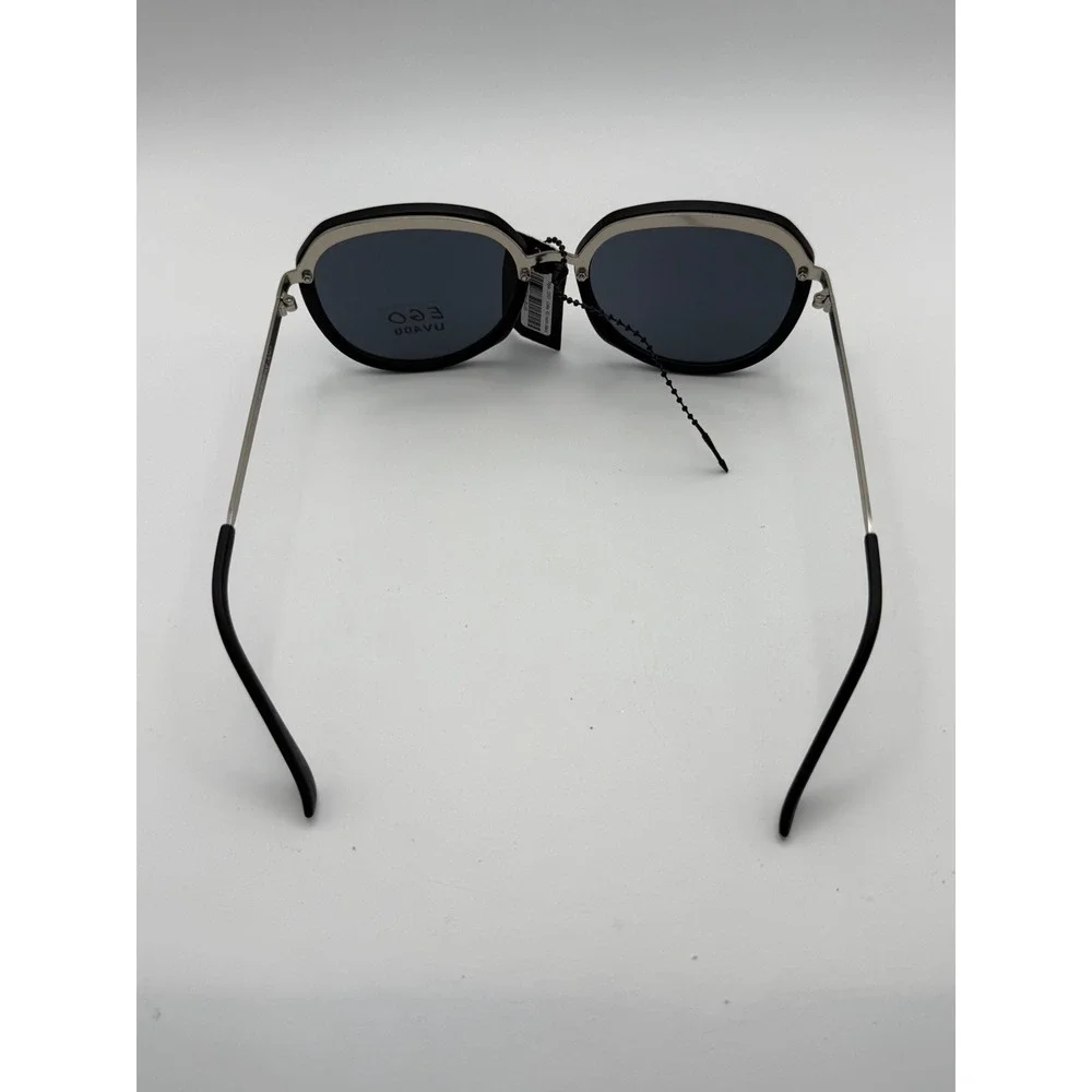 Lulus Ego UV400 Oversized Round Sunglasses Matte Black Silver 3247 NEW